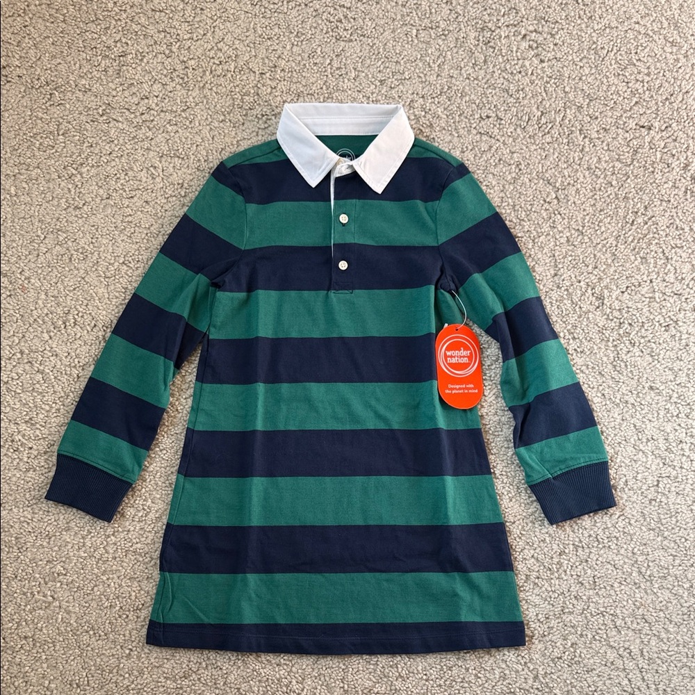 Kids Striped Polo Shirt Dress  - Green and Navy